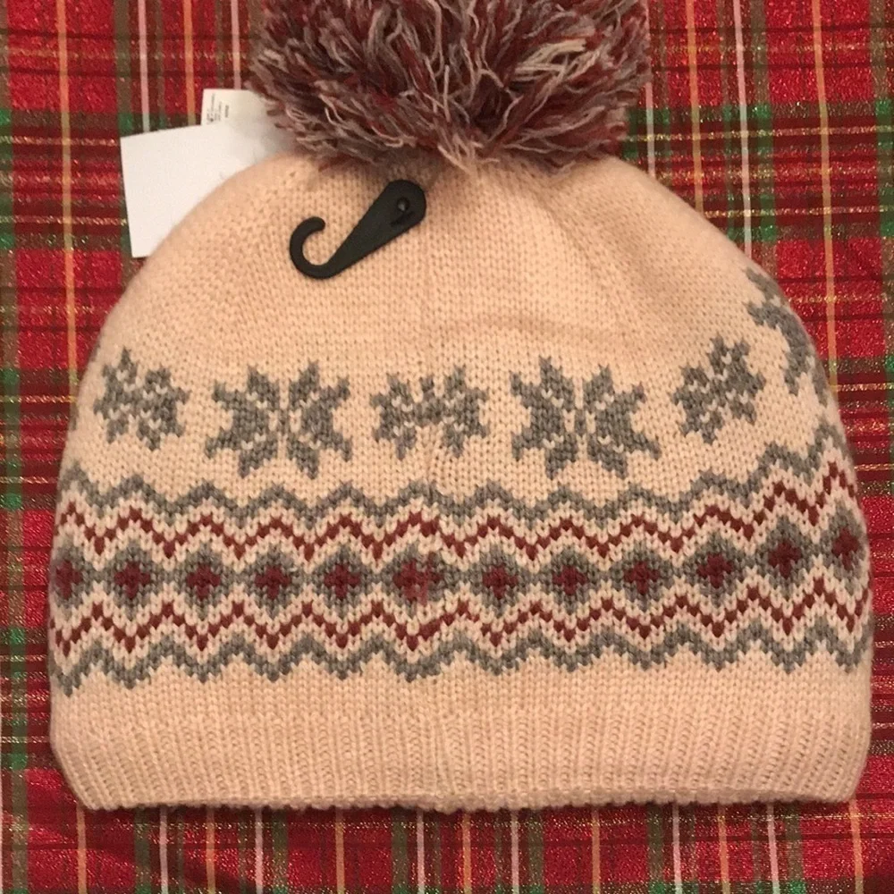 Brand New Timberland Pink Fair Isle Fleece-Lined Pom Beanie Hat